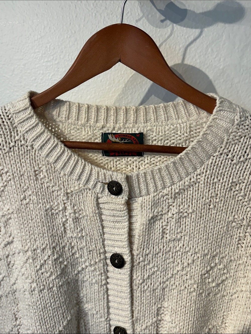 VTG 100% cotton Cream Textured Button-Up Women's Sweater - Picture 3 of 9